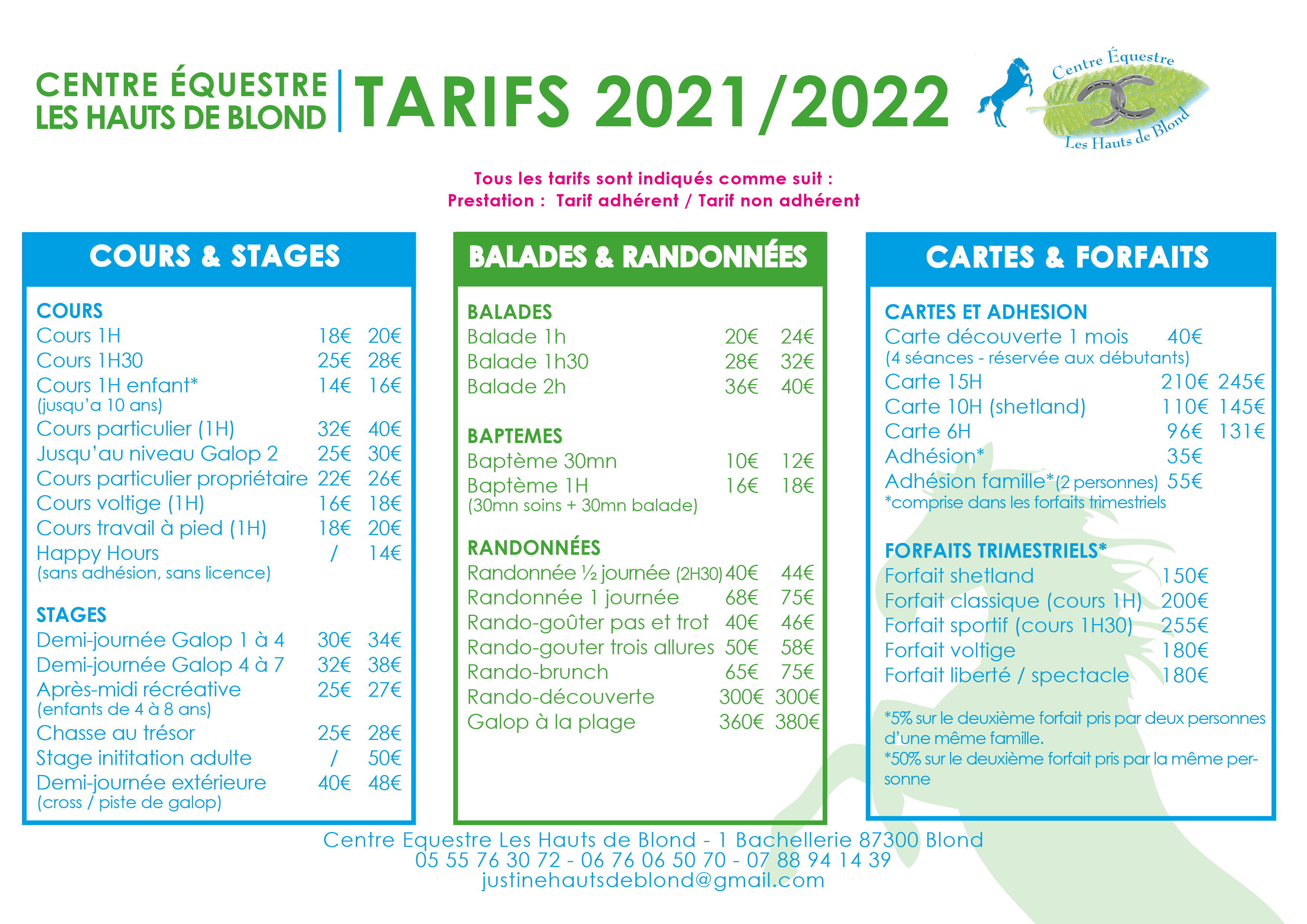 tarifs 2021-2022